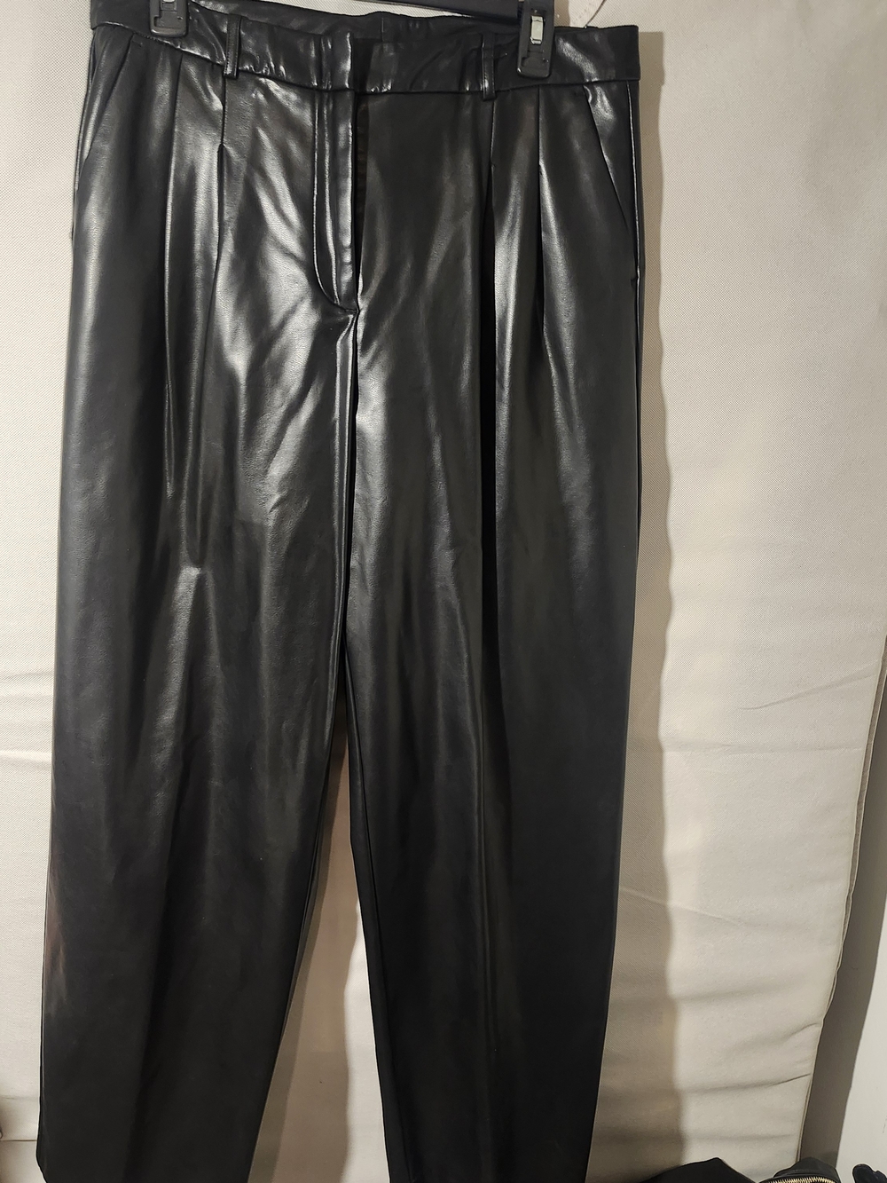 Worthington Black Faux Leather Pleated High-Waist Trousers